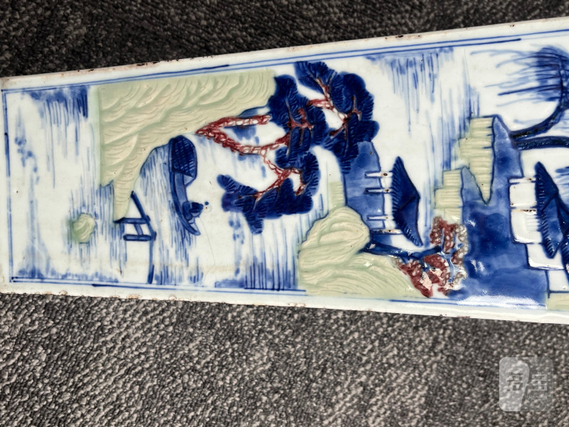 清康熙  釉下三彩山水人物亭台楼阁图四方瓶（税） - 图24